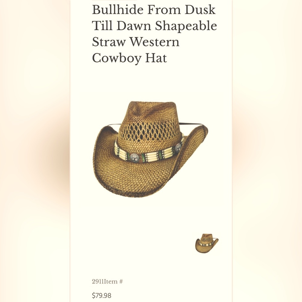 Bullhide Size Small hat women’s or boys similar to the first photo but NOT exact